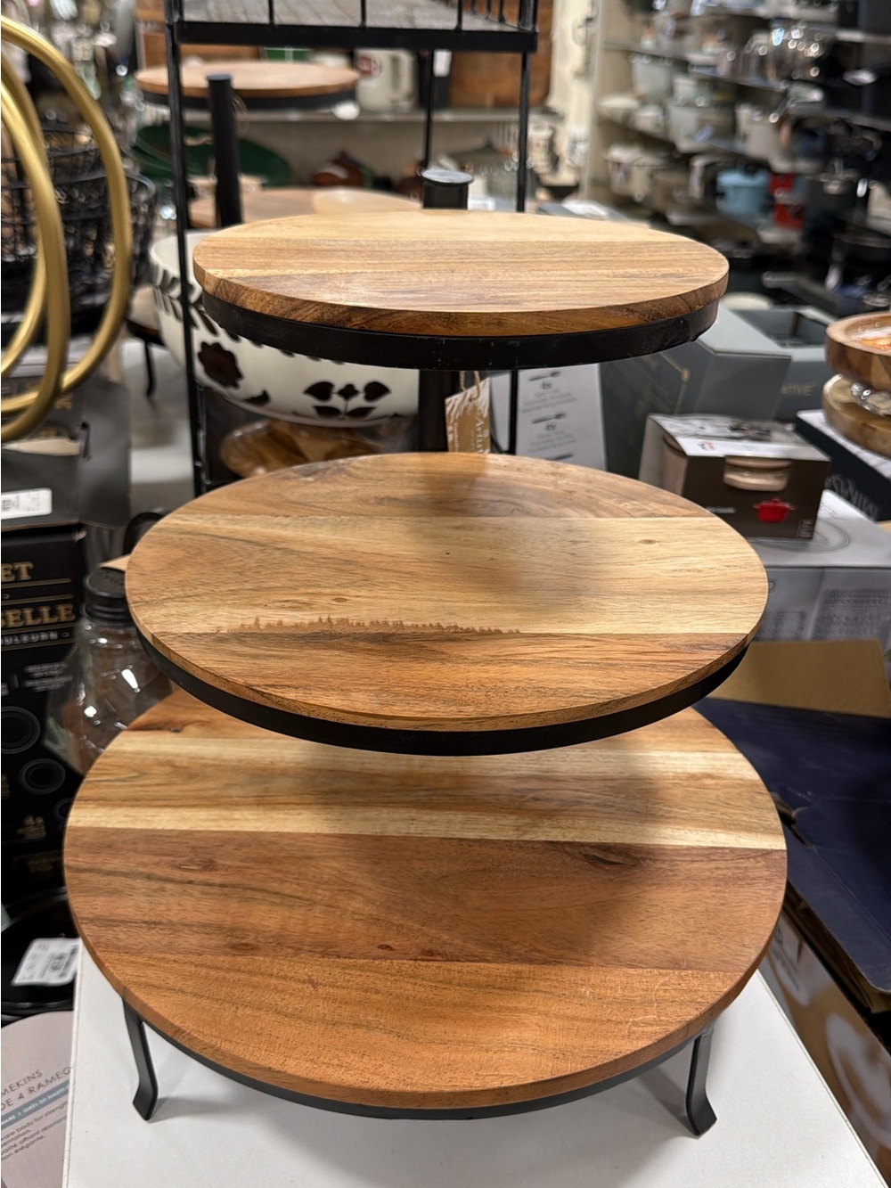 3-Tier Wooden Serving Stand - Natural Wood
